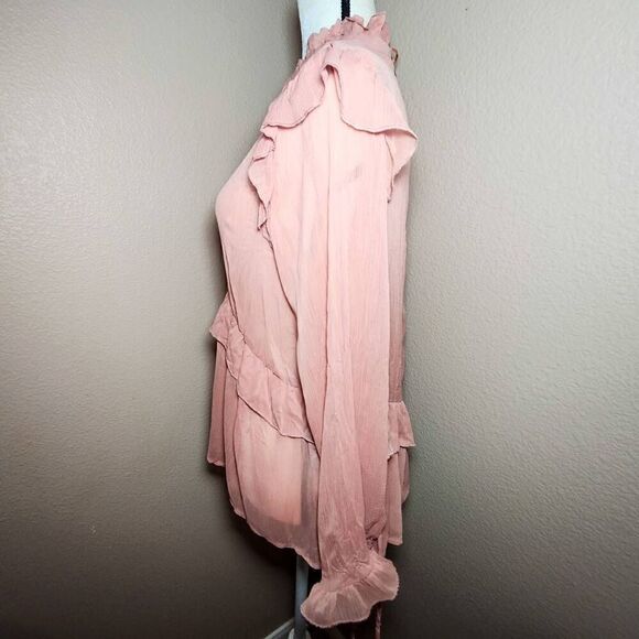 ZARA  Marsala Ruffled Blouse with Creased Effect Size Medium  NWOT - Picture 2 of 7